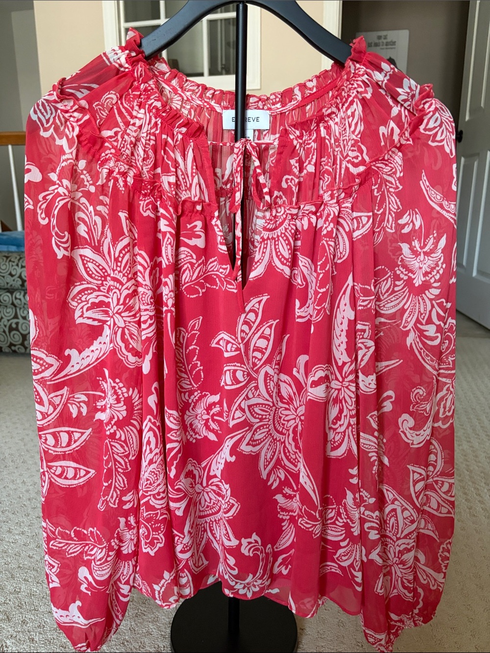 Evereve Red and White Floral Peasant Top